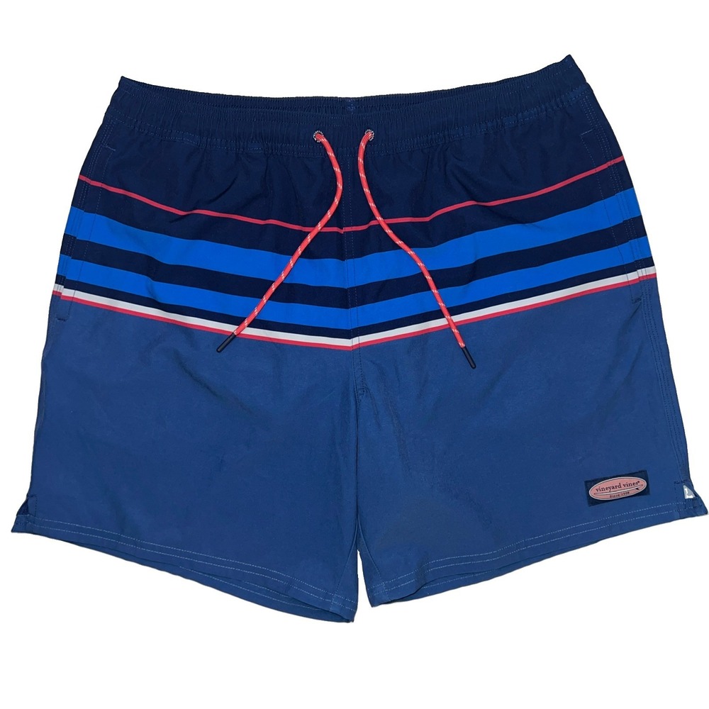 Vineyard Vines Red White Blue Striped Pull String Swim Trunks Men's Size Large